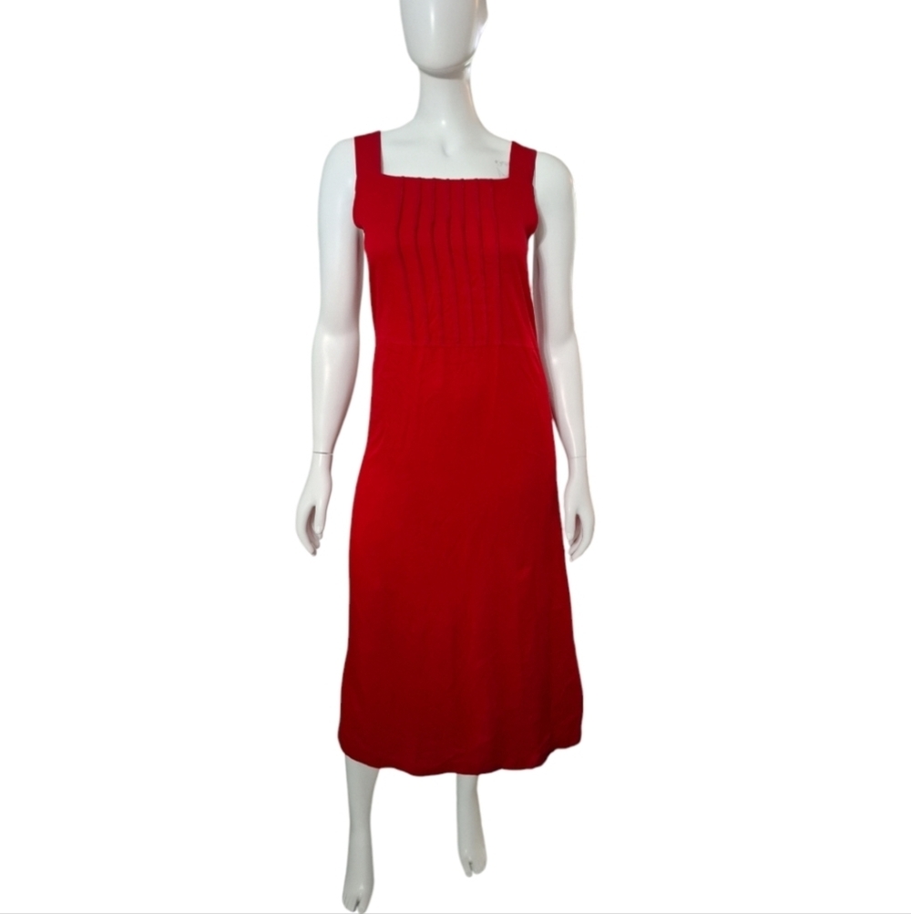 Coldwater Creek Maxi Dress Size Medium Red Fit Flare Sleeveless Square Neck